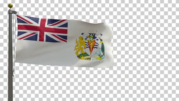 British Antarctic Territory Flag (UK) on Flagpole with Alpha Channel - 4K