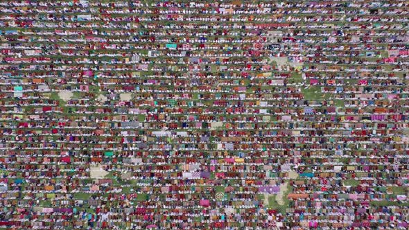 Aerial view of people worshipping in Dinajpur, Rangpur, Bangladesh.