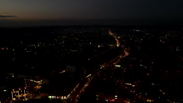 Aerial View of Night Lviv City