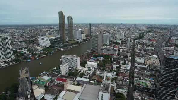 view of Bangkok city with Chao Phraya River, Thailand