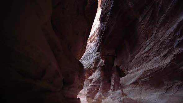 Al Siq Canyon In Ancient City Of Petra To Main Entrance Of Al Khazneh Or The Treasury Facade