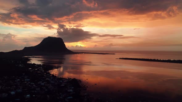 Amazing Sunset From the Height of Mount Le Morne Brabant and the Waves of the Indian Ocean in