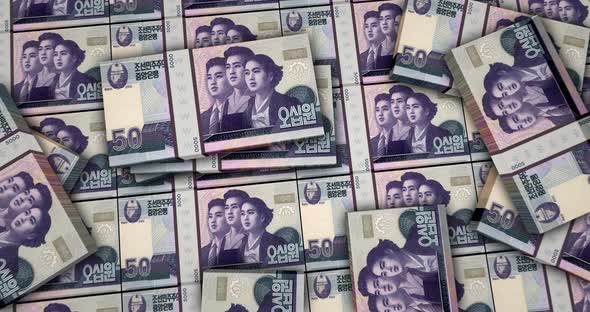 North Korea Won money banknotes packs surface