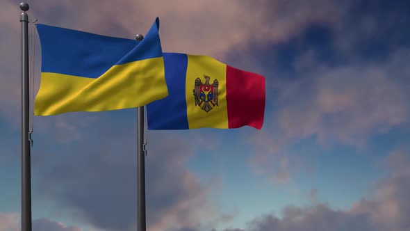 Moldova Flag Waving Along With The National Flag Of The Ukraine - 2K