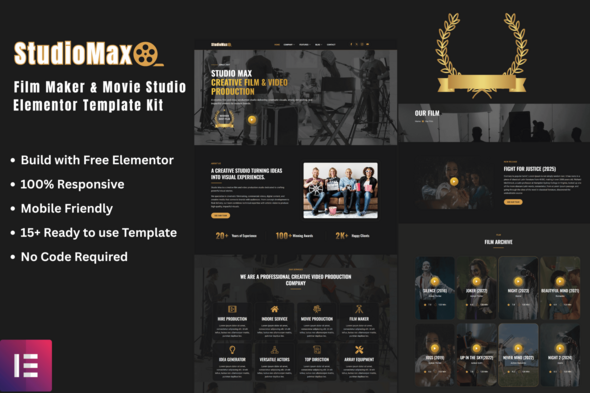 StudioMax - Film Maker & Movie Studio Elementor Template Kit