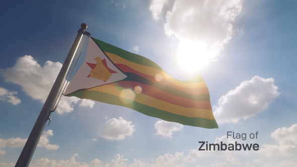 Zimbabwe Flag on a Flagpole V2