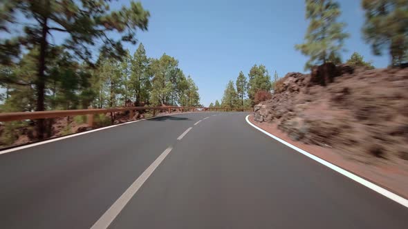 Driving a car with attached action cam in Teide National Park Tenerife