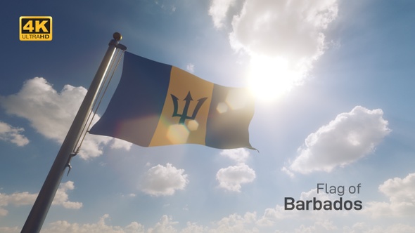 Barbados Flag on a Flagpole V2 - 4K