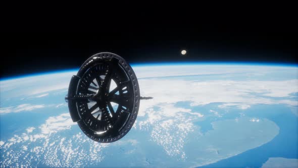 Futuristic Space Satellite Orbiting the Earth