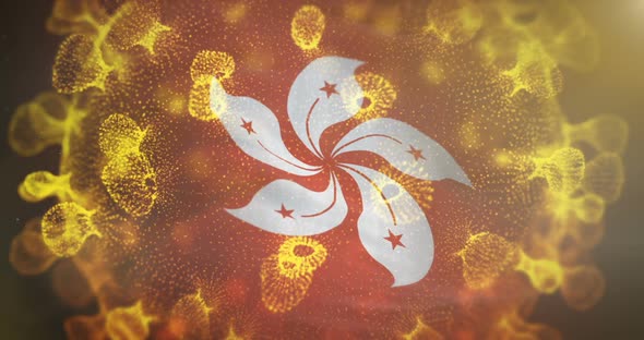 Hong Kong Flag with Coronavirus Microbe 