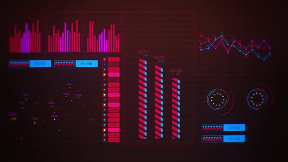 Advanced futuristic graphic interface. Displays abstract diagrams and charts.