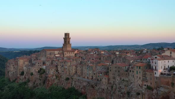 An aerial view showing architecture of Pitigliano, Italy