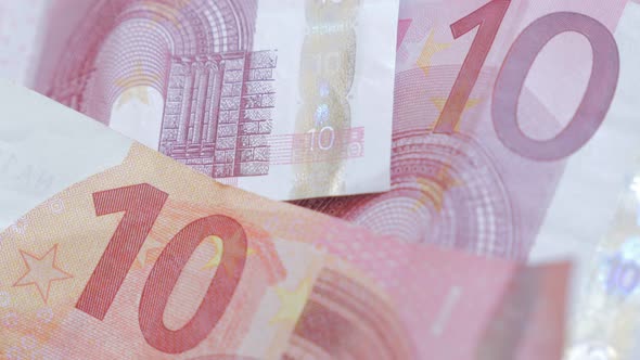 Euro European Union money in 10 paper banknotes 4K 2160p UltraHD tilting footage - EU monetary union