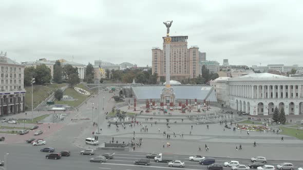 Independence Square in Kyiv, Ukraine. Maidan. Aerial View