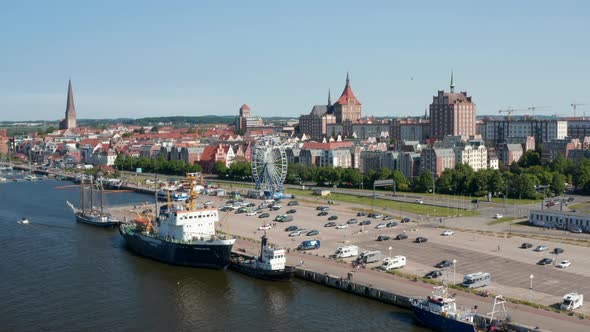 Aerial Panoramic View of Waterfront and Landmarks in Historic City Centre