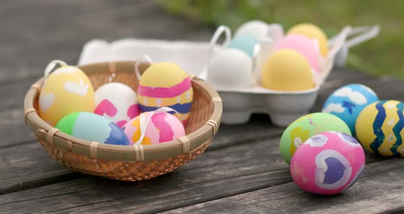 Colorful Easter holiday egg at outdoor