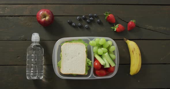 Video of healthy packed lunch of fruit and vegetables