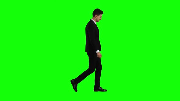 Man Goes To a Business Meeting, Thinks About Money and Profits. Green Screen