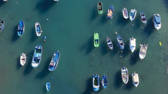 Aerial View of Little Fishing Colorful Boats in Tajao, Tenerife, Canary Islands