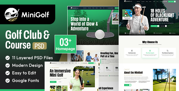 MiniGolf - Mini Golf Club & Course PSD Template