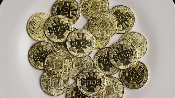 Rotating shot of Bitcoins 