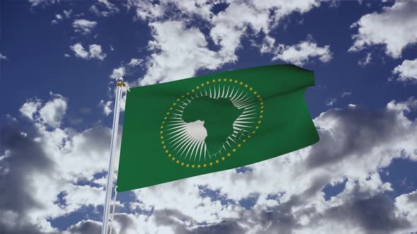 African Union Flag With Sky 4k