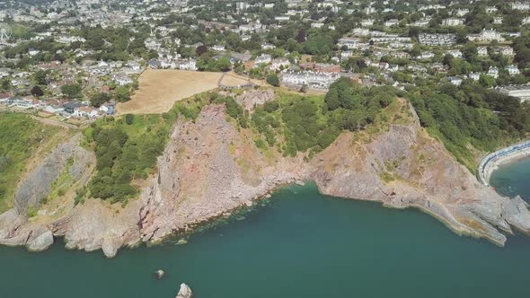 Flying over the beach of Torquay England. This location is a famous tourist spot, with lots to do. T