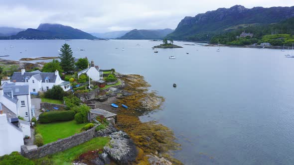 Aerial Drone View of Beautiful Scottish Highlands Landscape, Scotland, of Loch Carron, a Lake at Plo