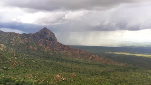 Madera Canyon To Elephant Head Peak Against Heavy Clouds During Monsoon Rain with Lightening