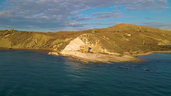 Punta Bianca Agrigento in Sicily Italy White Beach with Old Ruins of an Abandoned Stone House on