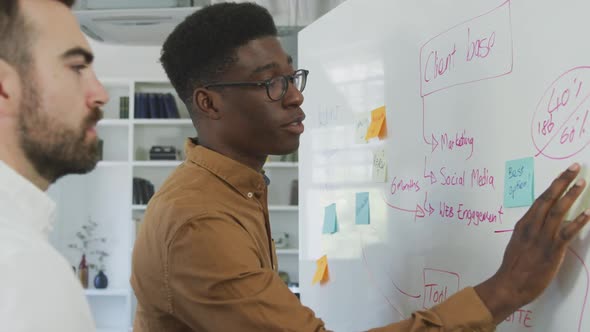 Colleagues working with a board