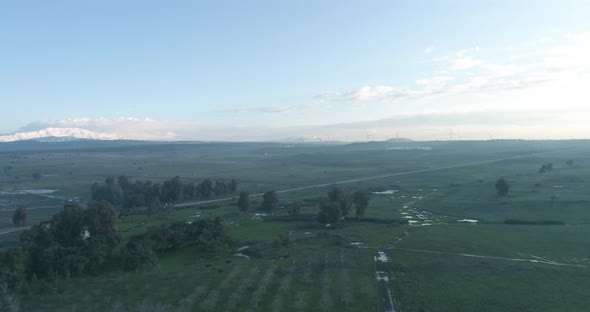 Aerial view of a beautiful landscape at sunrise, Golan Heights, Israel.
