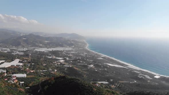 Aerial view of Alanya, Turkey and Mediterranean sea coastline.