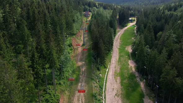 Aerial View of Mountains with Open Cable Cars Lift Karpacz Poland