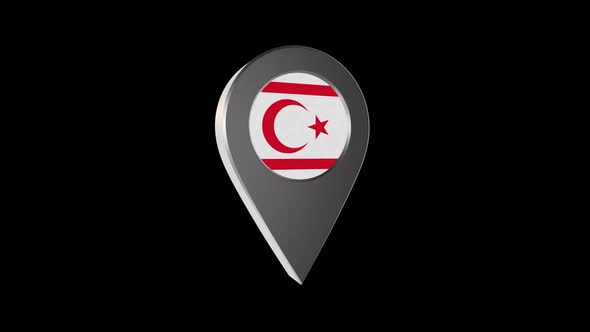 3d Animation Map Pointer With Northern Cyprus  Flag With Alpha Channel  - 2K