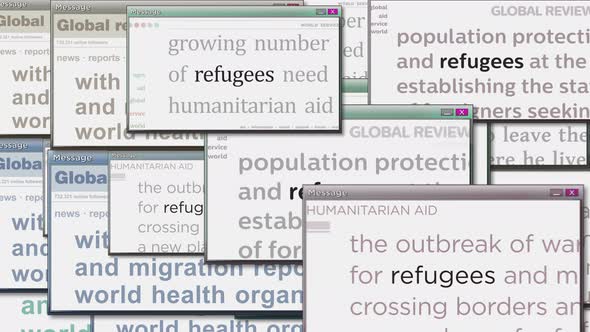 Pop up windows with Refugees migration crisis seamless looped
