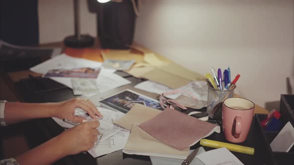 The Designer in His Office Draws Blueprints for a Country House