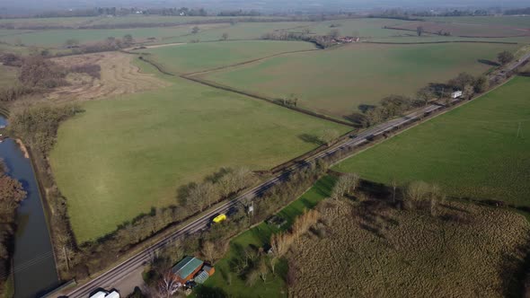 Fosse Way Roman Road And Grand Union Canal Junction Aerial Landscape