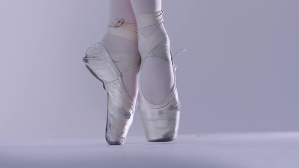 Young Woman Ballerina on Pointe Shoes