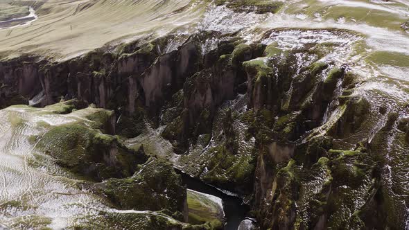 Drone Flight Over Landscape And Fjaorargljufur Canyon