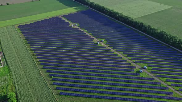 Drone Flight Over Solar Panels Field