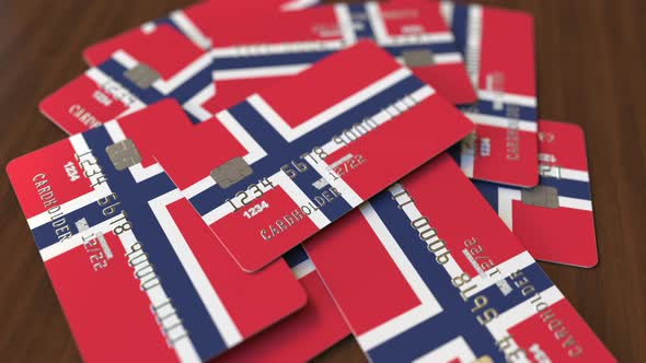Pile of Credit Cards with Flag of Norway