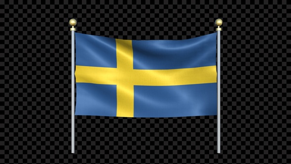 Sweden Flag Waving In Double Pole Looped