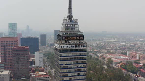 Backwards Reveal of Cityscape Around Torre Latinoamericana Tall Building