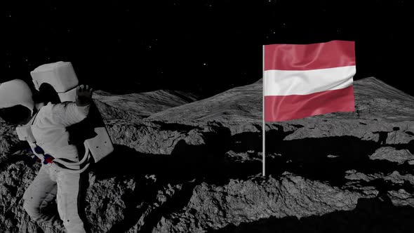 Austria Flag on Moons Surface With Floating Astronaut