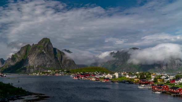 The Movement of Clouds Over a Small Fishing Village in Norway