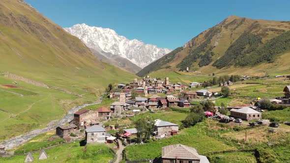 Ushguli Village with Famous Svan Towers in Svaneti Region in Georgia