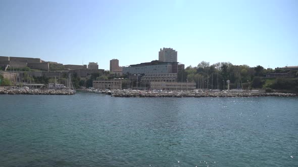 A harbor on a city's coastline