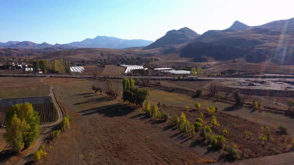 Rural Landscape with Agricultural Fields in Mountains Valley