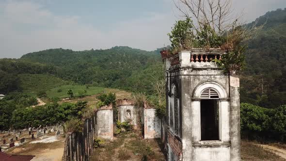 Aerial abandoned Church of the Sacred Heart of Jesus